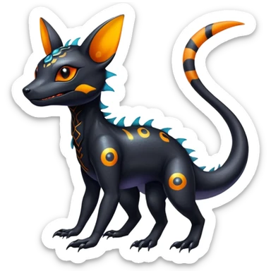 Colorful Iridescent Exotic Black and Orange Salandit-Umbreon-Fakémon-hybrid-creature (full body)  sticker