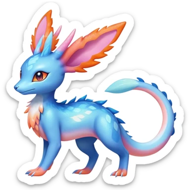 Colorful Shiny Exotic Amaura-Salandit-Aurorus-Sylveon-Fakémon-hybrid-creature (full body)  sticker