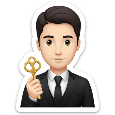 A rich man dressed with black suit formal of 30 age with a small key in hand sticker