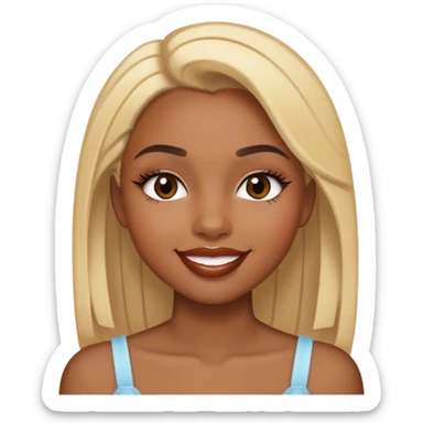 Black girl, whit blonde brown light hair, straight eyebrows, lipliner smiling sticker
