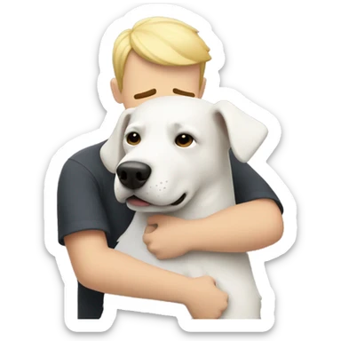 white dog hugs guy sticker