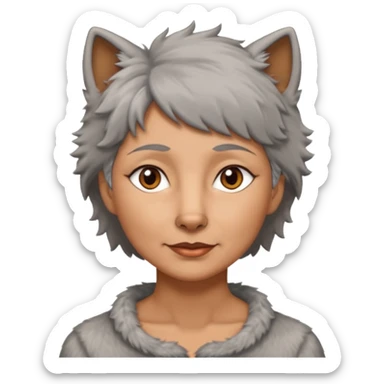woman 50 years old, short grey fluffy wolf-cut hair, tannes skin and brown eyes sticker