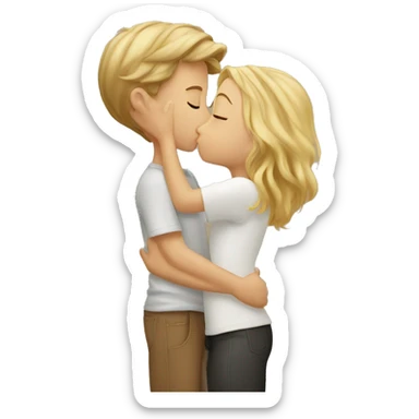 Blonde girl kissing a brown hair boy sticker