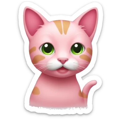 Cute pink cat with green leaves holding sticker
