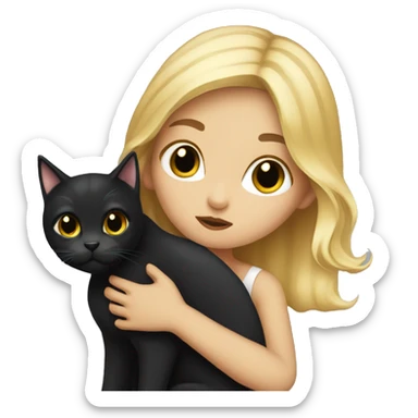 Blonde girl kissed black cat  sticker