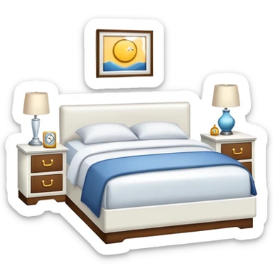 bedroom with white walls, bed, nightstand and dresser sticker