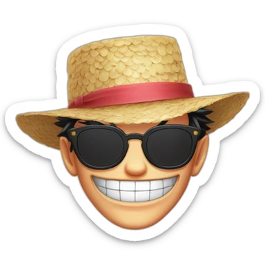 Fire emoji with a Monkey D Luffy straw hat & do Doflamingo glasses sticker