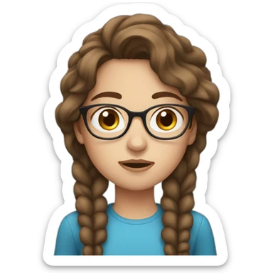tired girl with brown hair, blue eyes and glasses sticker