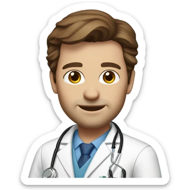 A brown haired blue eyed doctor mid 40s medium build sticker