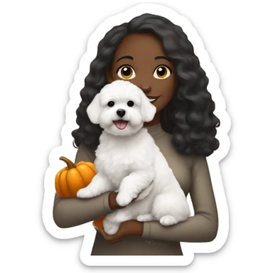 Black woman with a white maltipoo wishing a happy Thanksgiving  sticker