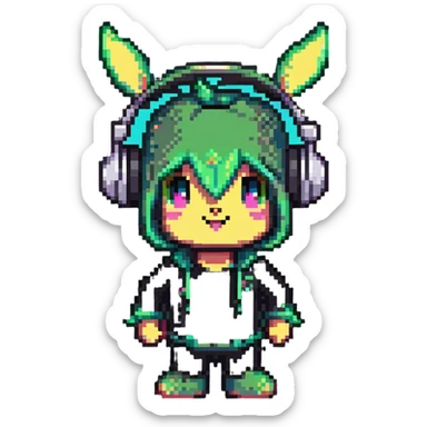 Sprunki character from Incredibox, pixel art mascot with headphones sticker