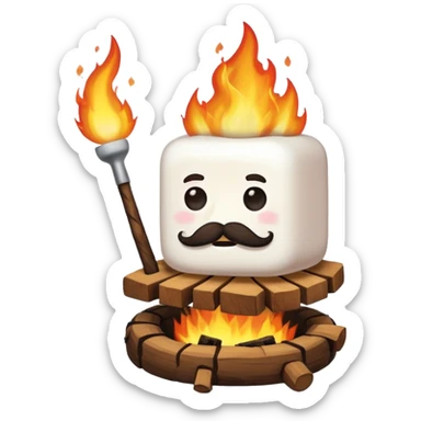 marshmallow on firem with mustache sticker