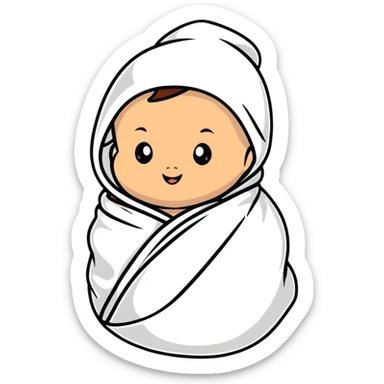 tanned baby swaddled in a white blanket sticker