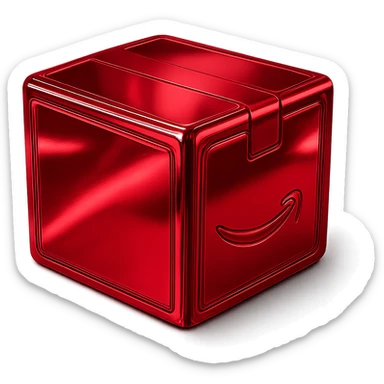 Add a specular layer with color #C31F3F to the chrome package box, keeping the metallic, shiny, modern look, and preserving the original shape and tape details. sticker