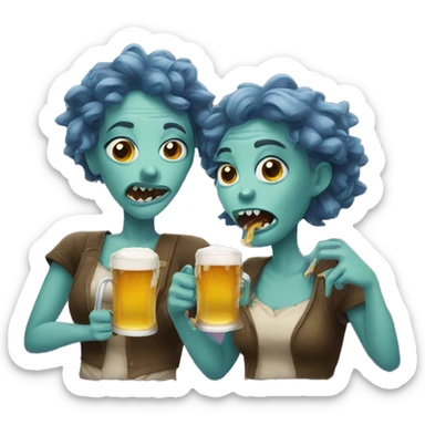 two funny female monsters drinking beer sticker