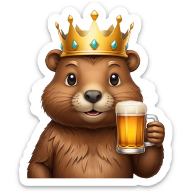 beaver with a crown on head holding a glass of beer sticker