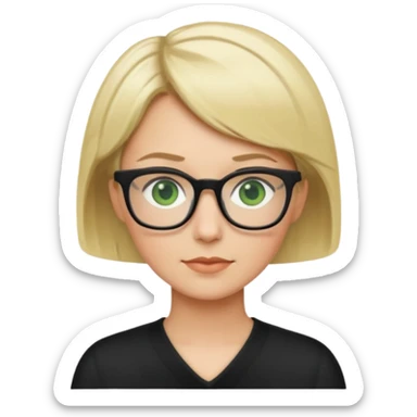 blonde teacher with short hair and green eyes and black glasses sticker