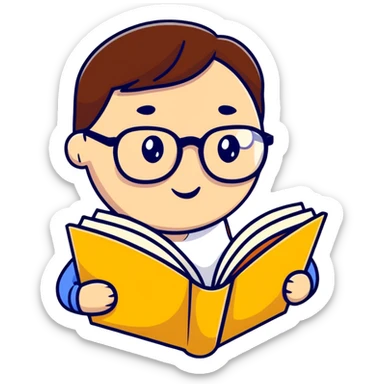 A cute language model token with glasses reading a book sticker