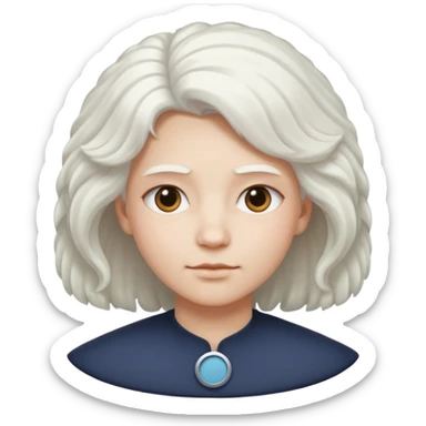 Make a whit circle with a white trapezoid under it and white puffy hair on top the circle  sticker