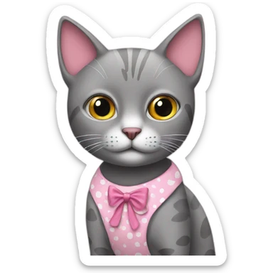 grey cat in pink dotted dress sticker