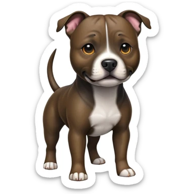 cinematic-[Staffordshire bull terrier]-realistic-full-body-standing-emoji,-tail-resting-loosely-beside-its-paws,-head-tilted-dramatically, -sleek-[dark solid brindle]-fur,-simplified-yet-realistic-focused-features,-highly-detailed,-glowing-with-an-almost-sarcastic-glow sticker