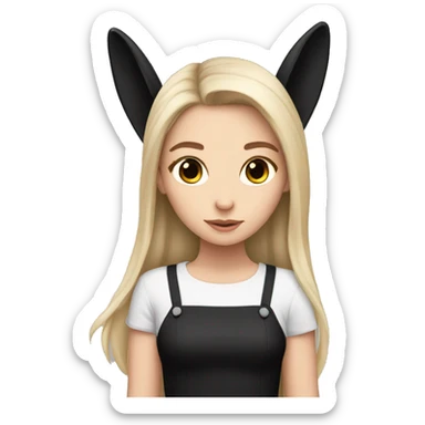 a white girl with black long hair with black bunny ears sticker