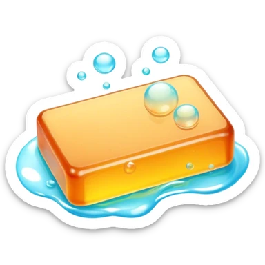 Soap making icon, soap bar with bubbles, melting ingredients like oils and lye, vibrant colors, minimalistic style, clean lines, transparent background. sticker