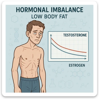 Uomo con squilibri ormonali a causa dei grassi bassi nel corpo e ha testosterone ed estrogeni bassi sticker