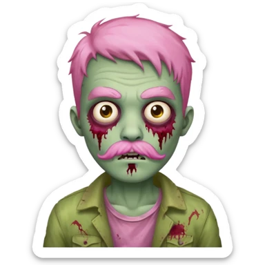 young zombie with pink mustache sticker