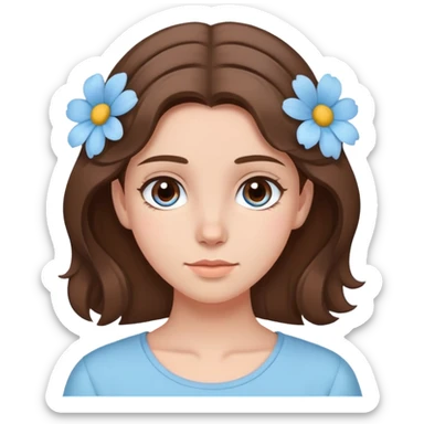 brunette girl with brown hair wearing pastel blue clothes with flowers in her hair sticker