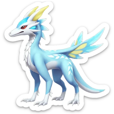 Colorful scaly flurry shiny bioluminescent translucent luminescent neon pastel bright pale Latias-Sergal-Vernid-Silvally-Renamon-Zeraora-Bastet-Fakémon-hybrid-fusion-creature, full body sticker