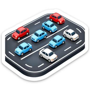 3D traffic icon, simple cars on road, traffic jam concept, smooth rounded shapes, minimal 3D style, blue white and black colors, small red accents for alerts, Waze style, clean design, no background
 sticker