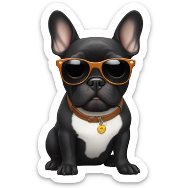 Black French bulldog wearing sunglasses sticker