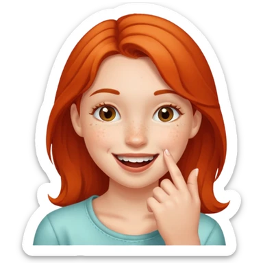 a girl smiling and bitting her finger sticker