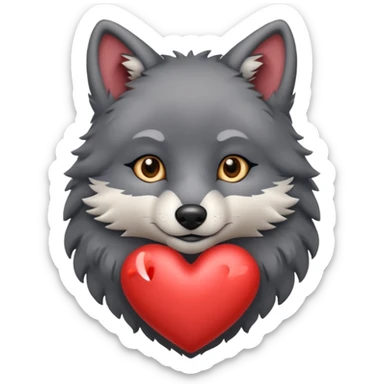 cute dark grey wolf inside heart sticker