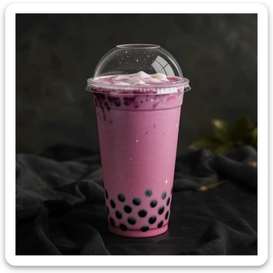 Remove the background from the photorealistic pink bubble tea with sparkles, keep the image elegant and realistic, ensure transparency. sticker