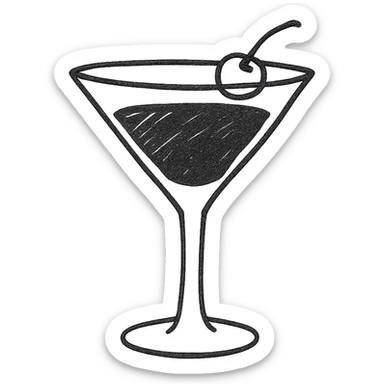 cocktail glass with burgundy drink and a cherry, hand drawn style sticker