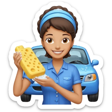 car washer woman with car  sticker