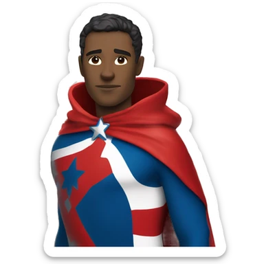 Emoji of Homelander from ‘The Boys’ series. USA flag-inspired costume with cape (red, blue, white). Confident, slightly menacing expression. sticker