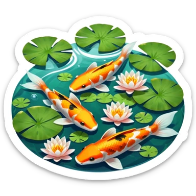 Pond of water, water Lillie’s and koi fish sticker