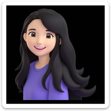 emoji of a white girl with black long hair and brown eyes, smiling sticker