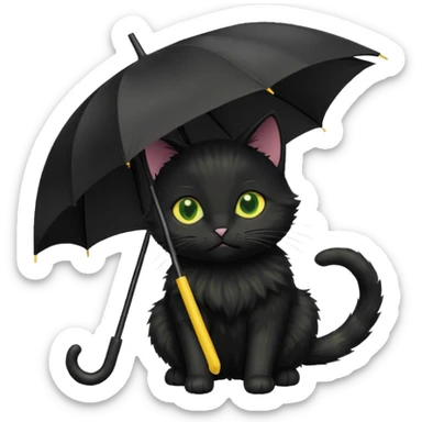 black cat is holding a yellow umbrella. sticker