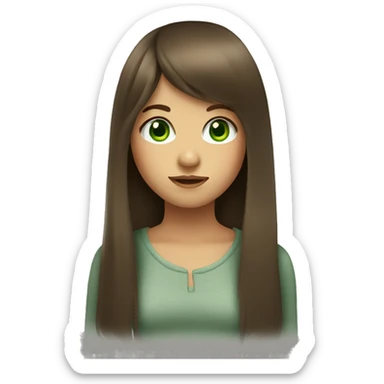 girl with long brown hair with bangs and green eyes sticker