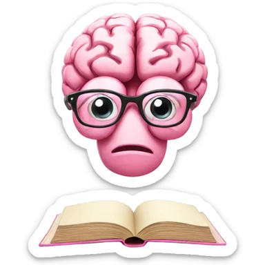 Pink brain with glasses reading a book sticker