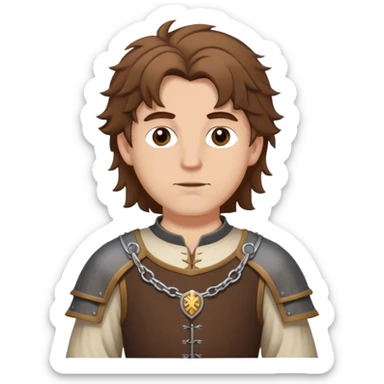 medieval outfit worn by a DnD themed fantasy character. basic low level clothes. clothes only above the waist. The clothes are only above the waist. The character's haven't arms. character is brown hair brown eyes messy hair white man. sticker
