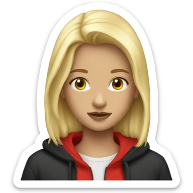 a blonde girl with an albanian hoodie  sticker