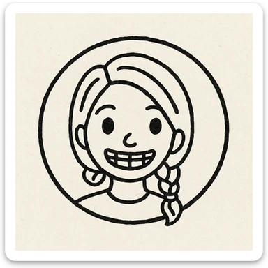 A girl with braces and yellow braided hair, in the style of a notion style hand drawn doodles sticker