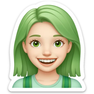 girl with green braces on her teeth smiling sticker