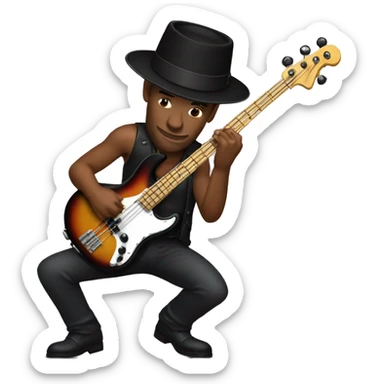 Marcus Miller playing bass guitar, with porkpie hat sticker