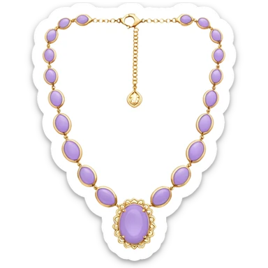 Realistic, isolated, lavender jade, gold necklace sticker